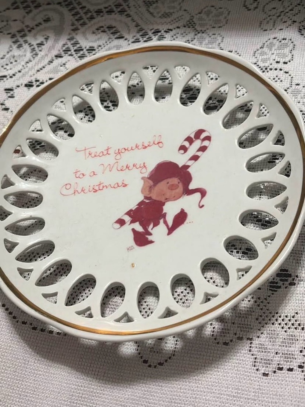 Holiday Elf Decorative Dish in Red and White